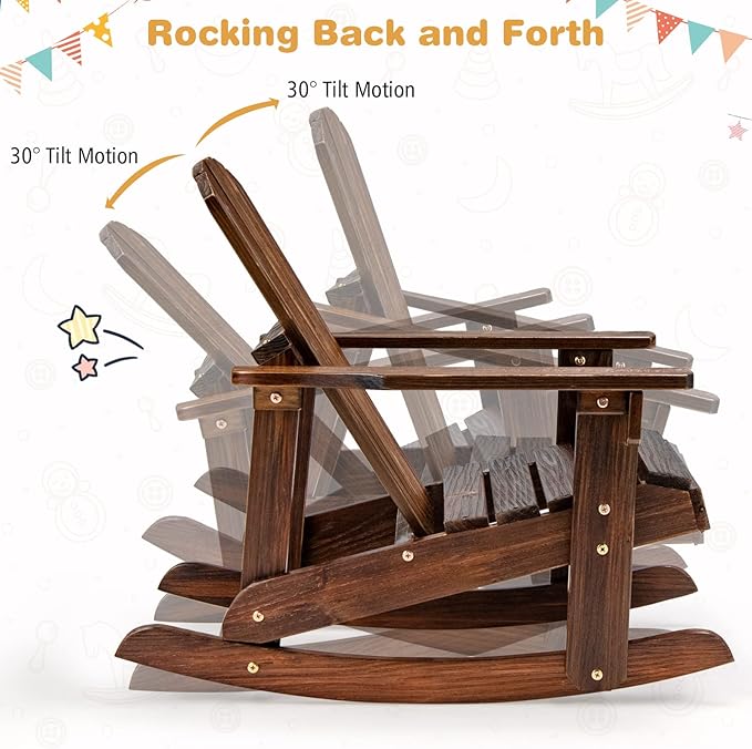 Giantex Wooden Adirondack Rocking Chairs Set of 4 - Kids Outdoor Rocker with Slatted seat, Smooth Rocking Feet, 300LBS Weight Capacity, Porch Rocking Chair for Balcony, Backyard, Poolside (4, Coffee)