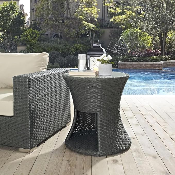 Modway Sojourn Wicker Rattan Outdoor Patio Side End Table in Chocolate - Photo 2