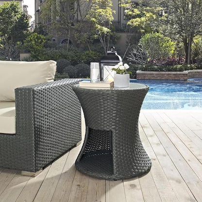 Modway Sojourn Wicker Rattan Outdoor Patio Side End Table in Chocolate