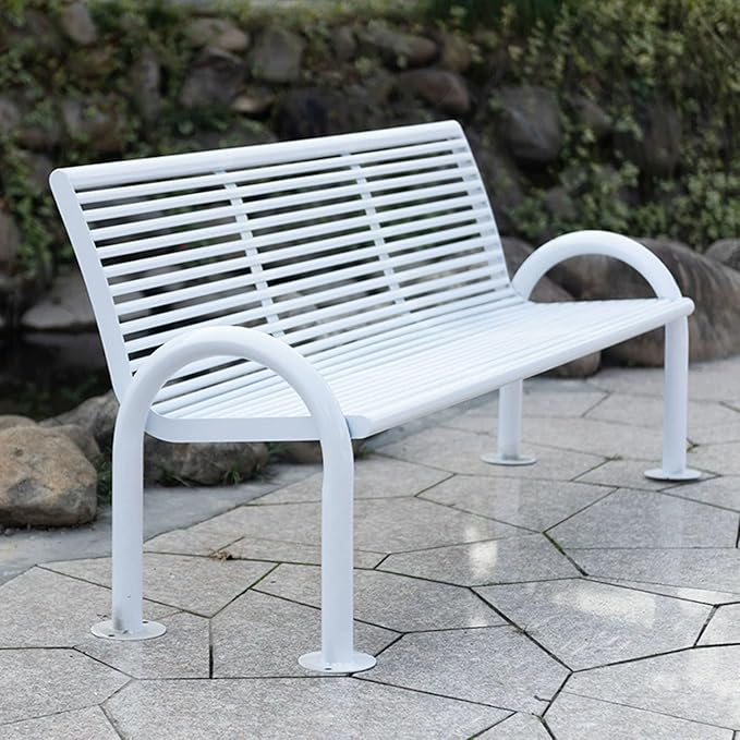 2-3 Seater Metal Garden Bench, All-Weather Park Bench Chair with Backrest, Outdoor Furniture Leisure Porch Seating for Balcony, Backyard, Lawn and Poolside