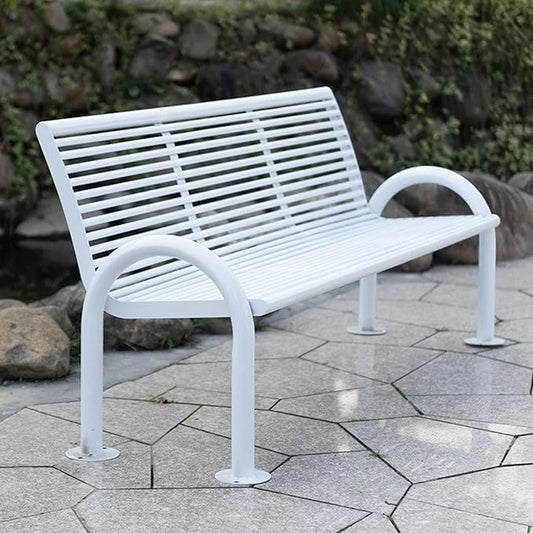 2-3 Seater Metal Garden Bench, All-Weather Park Bench Chair with Backrest, Outdoor Furniture Leisure Porch Seating for Balcony, Backyard, Lawn and Poolside