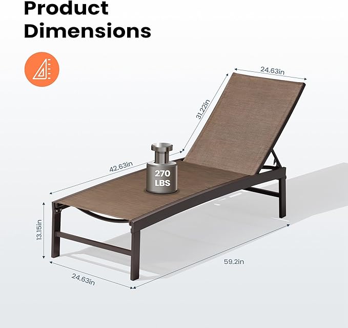 Pellebant Outdoor Lounge Chair, Patio Aluminum Chaise Lounge with Adjustable Backrest - Photo 2