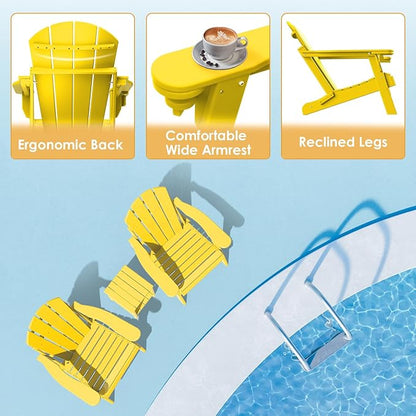 IVY&LANE Folding-Adirondack-Chairs-Set-of-4 | HDPE Plastic | Outdoor Fire Pit Chair with Cup Holder | Yellow | Poly | Weather Resistant | for Patio Deck Poolside Garden Beach