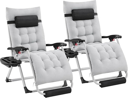 Yaheetech Zero Gravity Chair, Folding Reclining Lounge Recliner with Removable Pad & Headrest & Side Cup Holder Tray for Indoor and Outdoor Gray/2