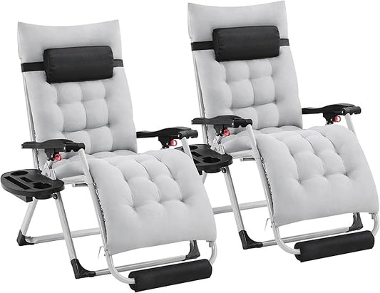 Yaheetech Zero Gravity Chair, Folding Reclining Lounge Recliner with Removable Pad & Headrest & Side Cup Holder Tray for Indoor and Outdoor Gray/2