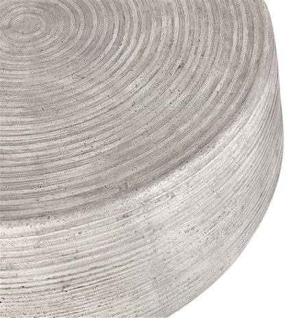 Pemberly Row Concrete Stone Outdoor Coffee Table, 37 in Wide, Rough Light Gray Finish, Fluted Texture, Hollow Drum Design, Durable Indoor/Outdoor Patio Table, Contemporary Style
