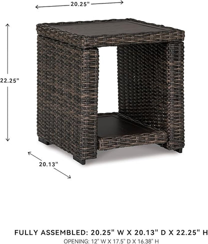 BOWERY HILL Square Patio End Table, 22.25 in H x 19.75 in W x 20 in D, All-Weather Resin Wicker with Rust-Proof Aluminum Frame, Brown Finish, Outdoor Table for Patio or Garden Use
