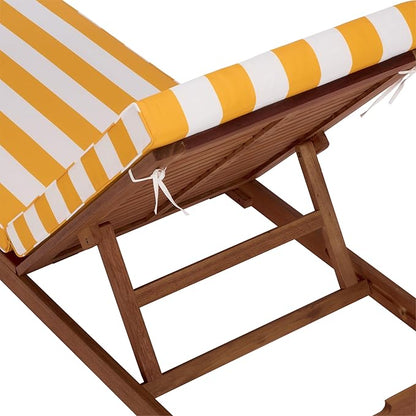 SAFAVIEH Outdoor Patio Furniture Collection - Sophie Natural Brown Solid Wood Chaise Lounge Chair, Adjustable Reclining, Yellow Stripe Cushion (PAT7101Y)