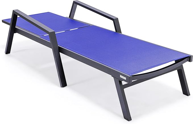 LeisureMod Marlin Patio Chaise Lounge Chair, Adjustable Outdoor Black Aluminum Lounge with Breathable Mesh Sling Back, Lightweight Poolside Reclining Sun Lounger Weather & UV Resistant (Navy Blue)