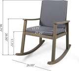 Outdoor Rocking Chair with Armrests and Cushions, Acacia Wood Structure, for Garden, Patio or Balcony, Dark Grey - Photo 2