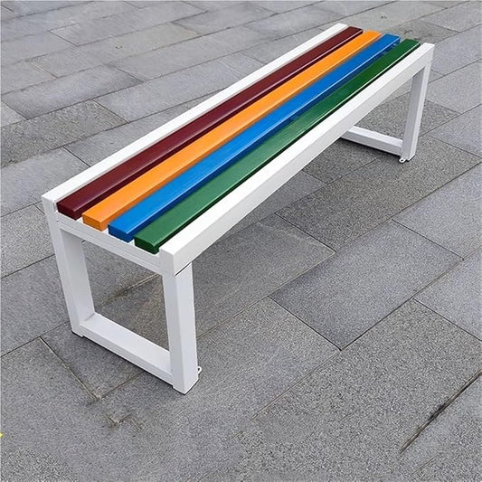 Outdoor Bench with Metal Frame, Backless Garden Bench, Park Bench with Reserved Fixing Holes, Outdoor Benches Weatherproof, Bench for Garden, Porch or Yard(White,120cm/47.2in)