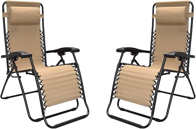 Caravan Canopy Infinity Zero Gravity Steel Frame Patio Deck Chair, Beige (Pair)