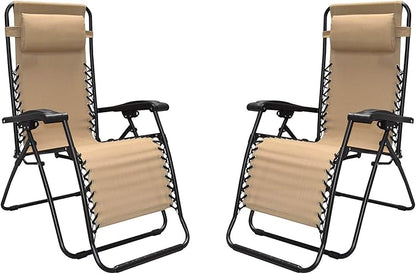 Caravan Canopy Infinity Zero Gravity Steel Frame Patio Deck Chair, Beige (Pair)