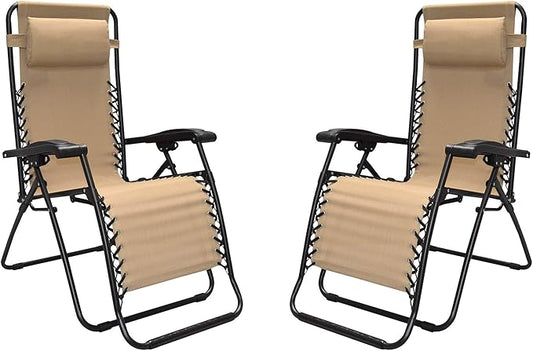 Caravan Canopy Infinity Zero Gravity Steel Frame Patio Deck Chair, Beige (Pair)