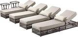 Luxury Outdoor Chaise Lounge Chairs of 4 with 5 Inch Thick Cushions and Side Table - 6 PCS High Back Brown Wicker - Photo 1
