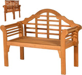 Classic Patio Loveseat Bench, Eucalyptus Wood, 4 FT, 2-Person, Foldable, Outdoor, Arched Back & Armrests, Natural Teak - Photo 1