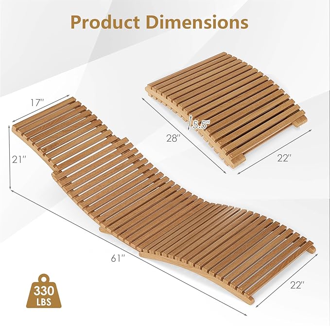 Tangkula Patio Folding Wooden Lounge Chair, Teak Wood Pool Chair with Slatted Seat, Outdoor Portable Low-Profile Sun Lounger for Poolside, Backyard, Porch, Beach (1)