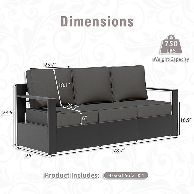 Outdoor Aluminum Furniture Set, 3-Piece Patio Conversation Set, 2 Swivel Chairs and 1 Sofa, All-Weather Metal Frame - Photo 3