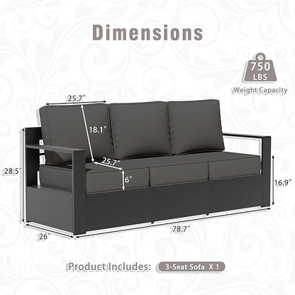 Outdoor Aluminum Furniture Set, 3-Piece Patio Conversation Set, 2 Swivel Chairs and 1 Sofa, All-Weather Metal Frame, 6" Thick Removable Cushions, Deep Setting for Garden, Poolside and Porch