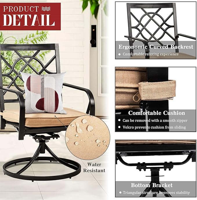 SUNCROWN 7-Pieces Outdoor Dining Set Metal Swivel Cushioned Chairs Patio Furniture Sets with Steel Slat Bistro Table for Backyard, Lawn, Garden, Deck, Poolside