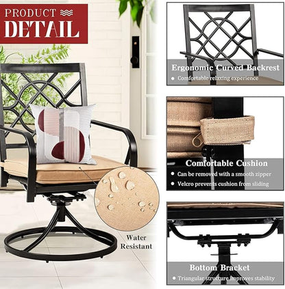 SUNCROWN 7-Pieces Outdoor Dining Set Metal Swivel Cushioned Chairs Patio Furniture Sets with Steel Slat Bistro Table for Backyard, Lawn, Garden, Deck, Poolside