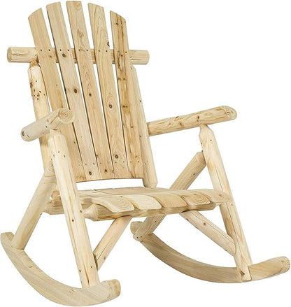 Rocking Chair Log Pine and Fir Wood Patio w/Armrest Porch Lounge Natural