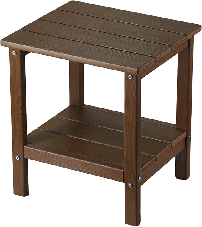 Outdoor Side Table, Double Layer Small Side Tables,All Weather Adirondack Side Table, Waterproof Outdoor End Tables for Patio, Pool, Porch (Brown)