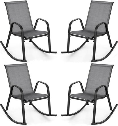 Giantex Outdoor Rocking Chairs Set of 2, Patio Rocking Chairs w/Breathable Seat & Back, Heavy-Duty Metal Support, Ergonomic Outside Rocker for Backyard, Poolside, Garden (2, Grey)