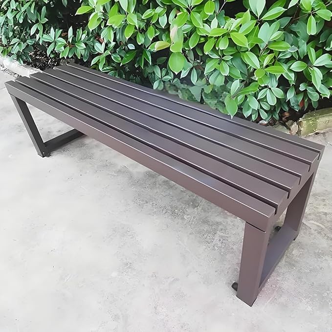 Outdoor Garden Bench 2-Person Metal Benches Patio Bench Weatherproof Park Seat Backless Chair Front Porch Seat Slatted Chair 3.3ft 3.9ft 4.9ft 5.9ft(Brown,3.93ft)