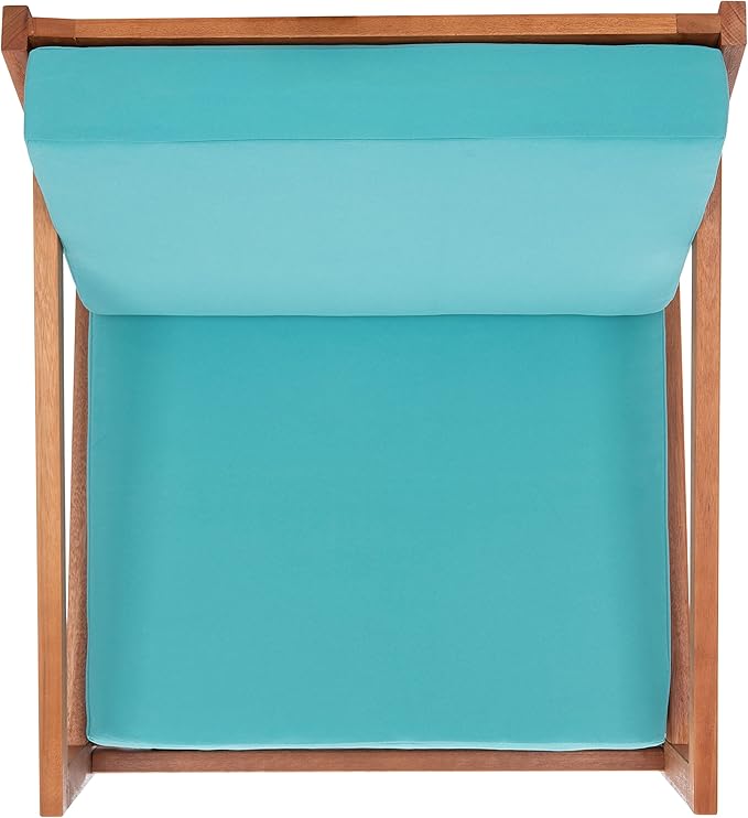Safavieh Outdoor Collection Vernon Wood Blue Cushion Rocking Chair PAT7013Q, Natural/Aqua