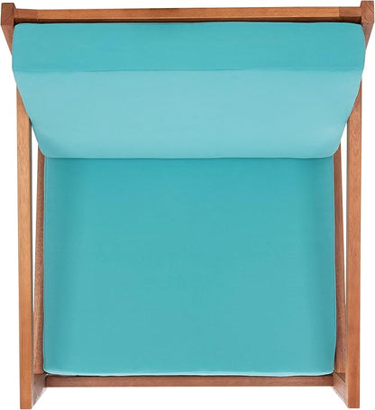 Safavieh Outdoor Collection Vernon Wood Blue Cushion Rocking Chair PAT7013Q, Natural/Aqua