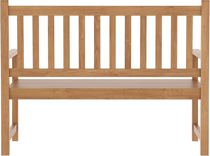 EMMA + OLIVER Ashford Patio Bench for Indoor/Outdoor Use, Acacia Wood Slatted Loveseat for 2, Perfect for Sunroom, Garden, Backyard or Porch, Brown
