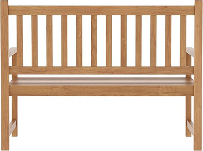 EMMA + OLIVER Ashford Patio Bench for Indoor/Outdoor Use, Acacia Wood Slatted Loveseat for 2, Perfect for Sunroom, Garden, Backyard or Porch, Brown