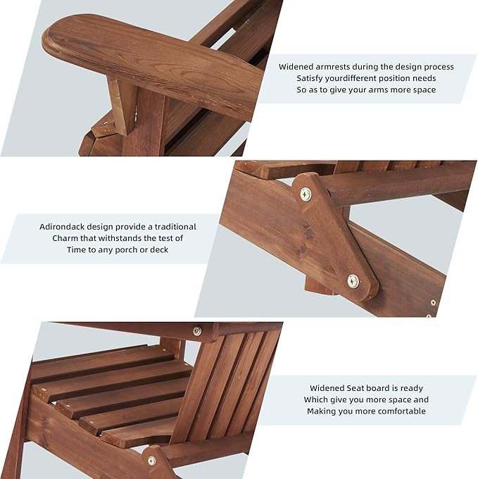 Wooden Folding Adirondack Chair Set of 2, Wood Lounge Patio Chair for Garden Outdoor - Photo 6