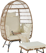 Oversized Wicker Egg Chair with Ottoman, Rattan Patio Egg Chair with Stand and Thick Cushions - Photo 7
