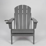 HDPE Foldable Adirondack Chair with Cup Holder Outside, Composite Outdoor Chairs with Wood Texture, Grey - Photo 5
