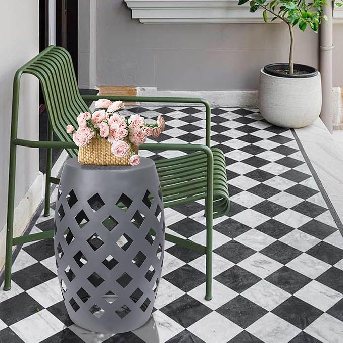 Vipush Outdoor Lace Cut Iron Side Table, Patio Garden Stool Coffee End Table Nightstand for Small Spaces, Living Room, Front Porch, Poolside, Gray