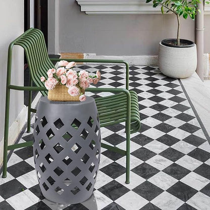 Vipush Outdoor Lace Cut Iron Side Table, Patio Garden Stool Coffee End Table Nightstand for Small Spaces, Living Room, Front Porch, Poolside, Gray