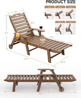 Carauci Lounge Chair Outdoor, HDPE Chaise Lounge with Wheels - Photo 3