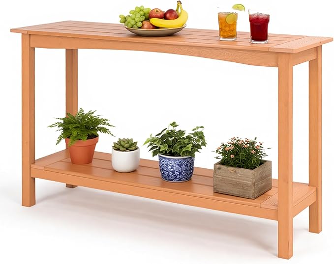 Outdoor Console Table, All-Weather Patio Console Table, 2-Tier OutsidePlant Stand Table, Low Maintenance - Photo 1
