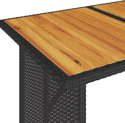 Garden Table, Durable Weather-Resistant PE Rattan Frame Solid Acacia Wood Tabletop, Stable Powder-Coated Steel Frame, for Outdoor Dining Balcony Patio