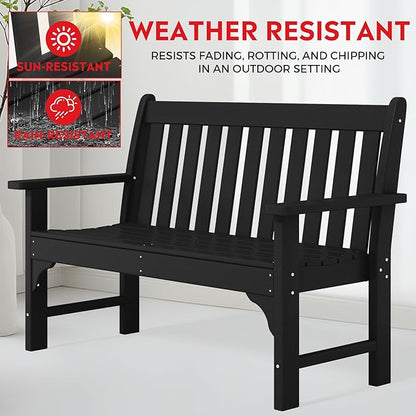 Costaelm Garden Bench, Farmhouse Park Front Porch for Entryway Bench Outdoor Seating Low Bench Patio Bench Outside/Indoor, Black