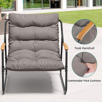 YITAHOME Patio Lounge Chair with Ottoman Set of 2, Oversized Papasan Chair with Soft Cushion, Indoor/Outdoor Textilene Lounge with Teak Wood Handrail and Footstool for Living Room, Porch, Backyard