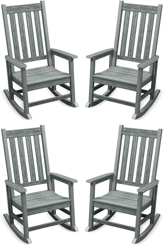 Outdoor Rocking Chair Set of 4, HDPE Oversized Patio Rocking Chairs, Weather Resistant, 350lbs Heavy Duty Porch Rocker with High Back for Backyard, Fire Pit, Garden and Indoor (Grey)