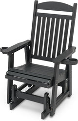 Poly Lumber Patio Glider for One Person, with Cup Holders, High Backrest and Deep Contoured Seat, HIPS Material - Photo 1