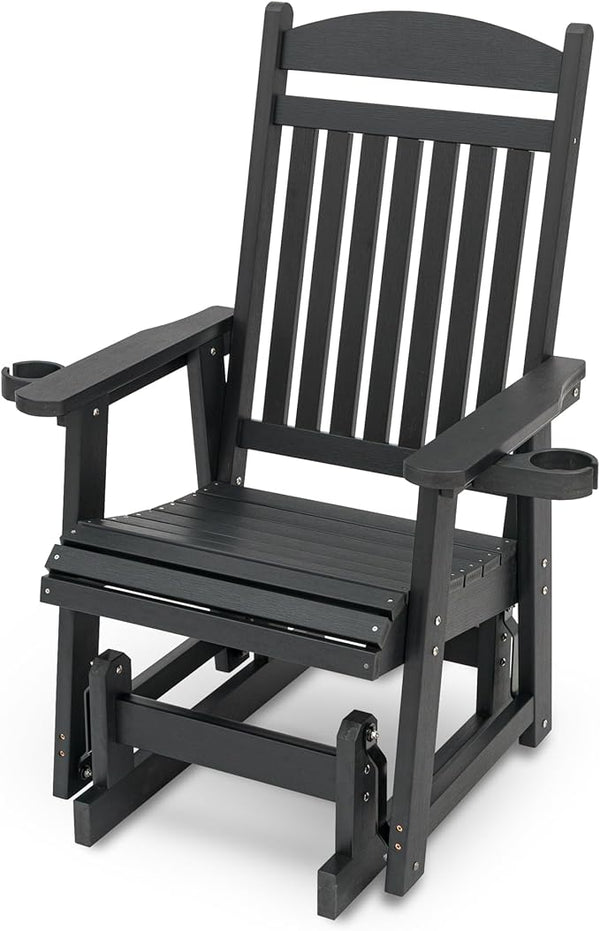 Poly Lumber Patio Glider for One Person, with Cup Holders, High Backrest and Deep Contoured Seat, HIPS Material - Photo 1