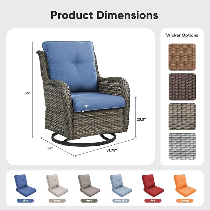 Belord Outdoor Swivel Chairs Set of 2, Patio Wicker Rocker Chairs, All Weather Patio Conversation Furniture Set - Photo 2