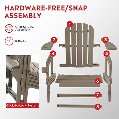 Costaelm Cayman 2-Piece HDPE Plastic Adirondack Patio Chair Set with 18" Side Table, Weathered Wood
