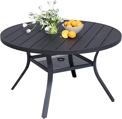 42" Square Patio Dining Table for 4, All-Weather Patio Table with Umbrella Hole, Outdoor Round Dining Table for Lawn Garden Porch, Black