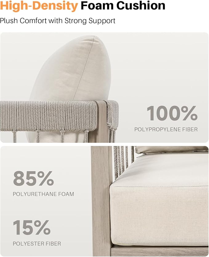 Patio Sofa Chairs Set of 2, Never-Rust Aluminum Outdoor Armchairs with Faux Wood Grain Finish, 2 Pieces Rope Weave - Photo 6